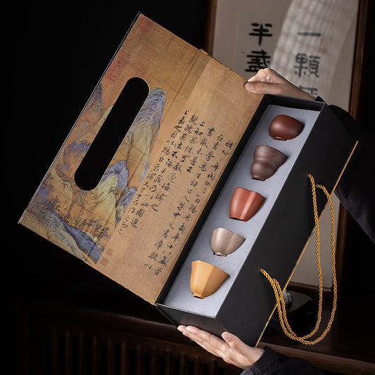 Purple Clay Five Blessings Tea Cup Set