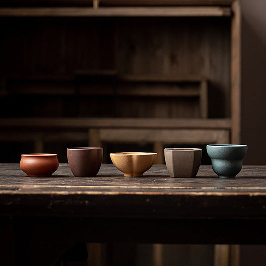 Purple Clay Five Blessings Gongfu Tea Cup Set
