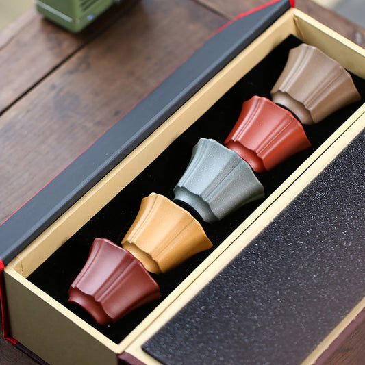 Purple Clay Flower Gongfu Tea Cup Set