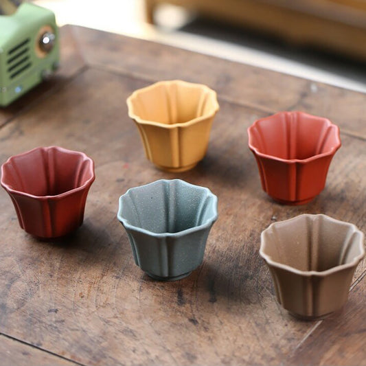 Purple Clay Flower Gongfu Tea Cup Set