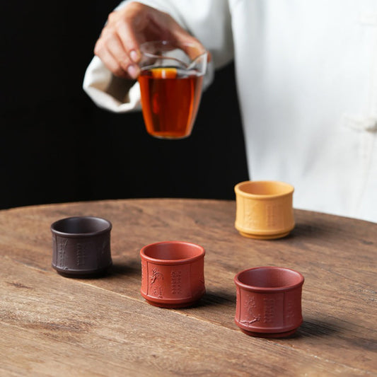 Plum Blossom Orchid Bamboo Chrysanthemum Purple Clay Tea Cup Set