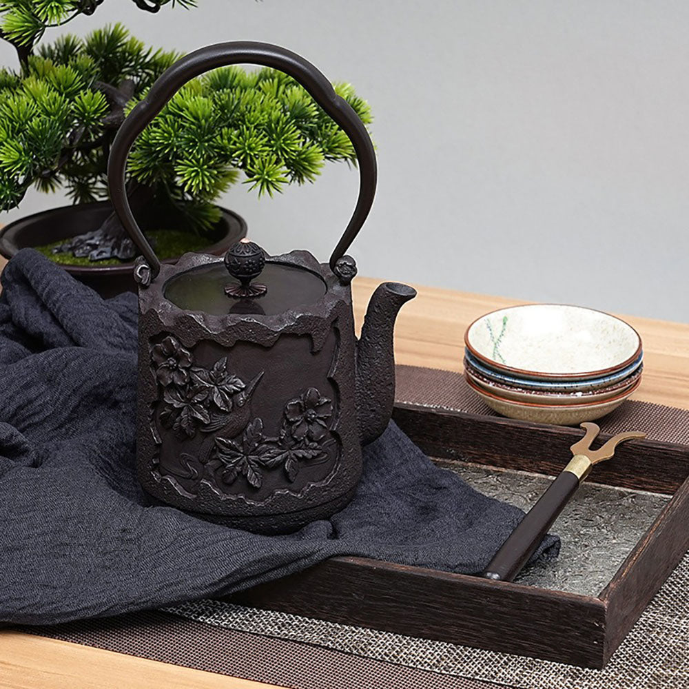 日本喜鹊与花朵铸铁茶壶– Jiangnan Sourcing