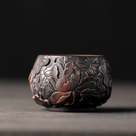 Schwarze Töpfer-Relief-Lotus Gongfu-Teetasse