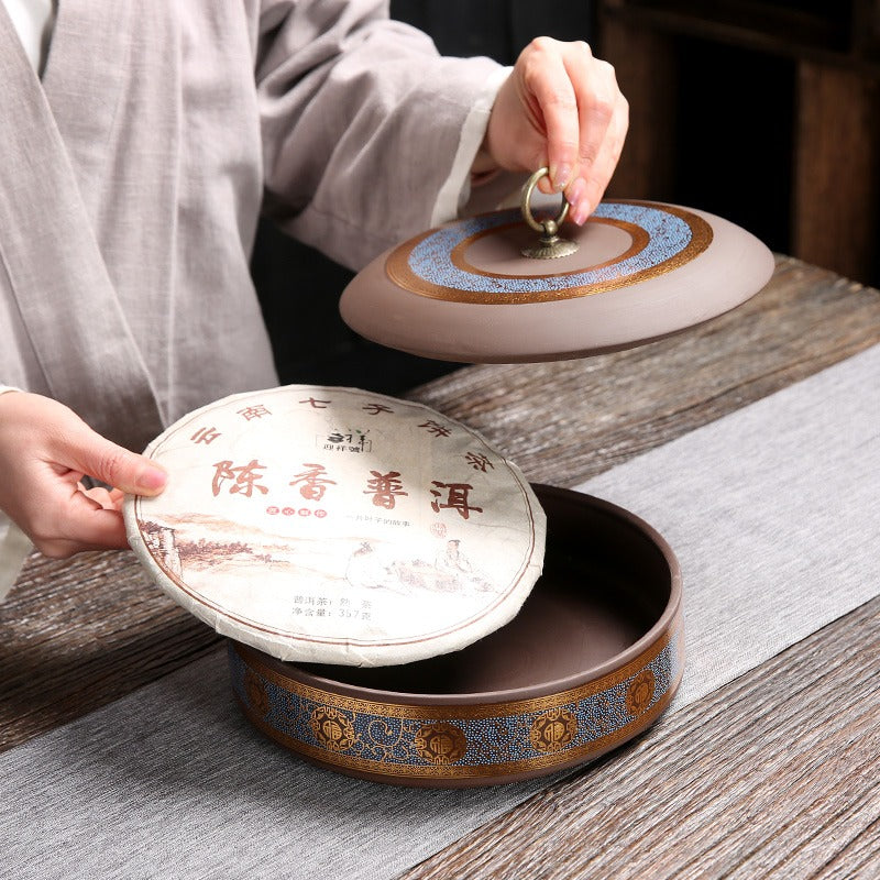 プーアル茶 缶入り 宜興の土製プーアル茶餅用平茶缶 – Jiangnan Sourcing