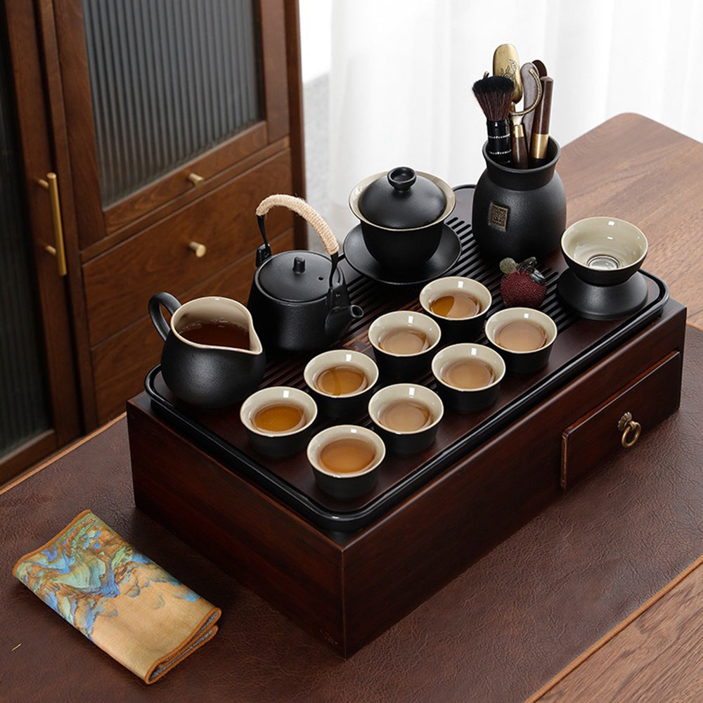 茶器一式、収納容器 日本の黒陶茶器セットと収納箱付き茶托 – Jiangnan Sourcing