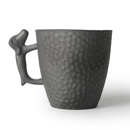 Coarse Pottery Japanese Tea Cup With Dog Handle