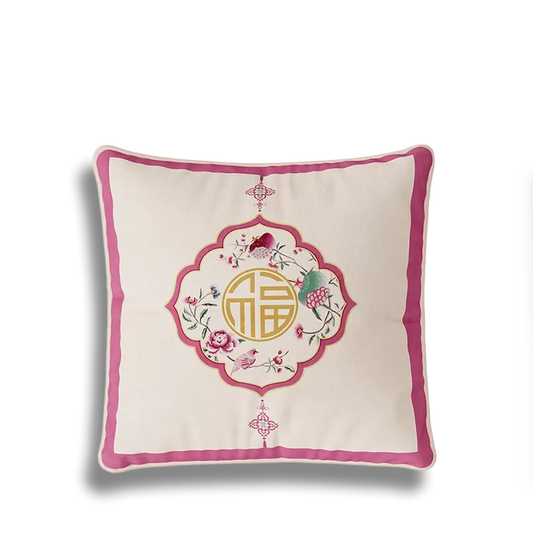 Chinoiserie Luxury Coral Pink Throw Pillow for Sofa Decor