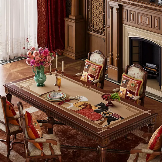 Chinoiserie Year of the Horse 2026 Rectangular Table Mat | Fire Horse Auspicious PVC Leather
