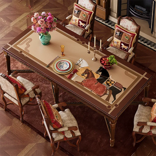 Chinoiserie Year of the Horse 2026 Rectangular Table Mat | Fire Horse Auspicious PVC Leather