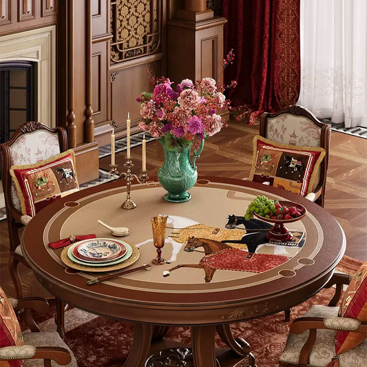 Chinoiserie Year of the Horse 2026 Round Table Mat | Fire Horse Auspicious PVC Leather