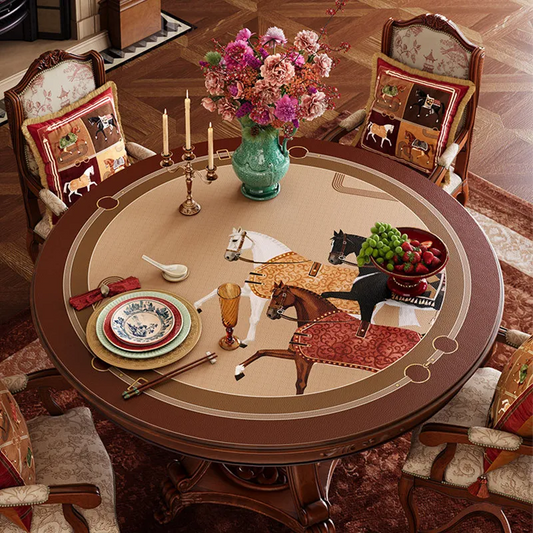 Chinoiserie Year of the Horse 2026 Round Table Mat | Fire Horse Auspicious PVC Leather