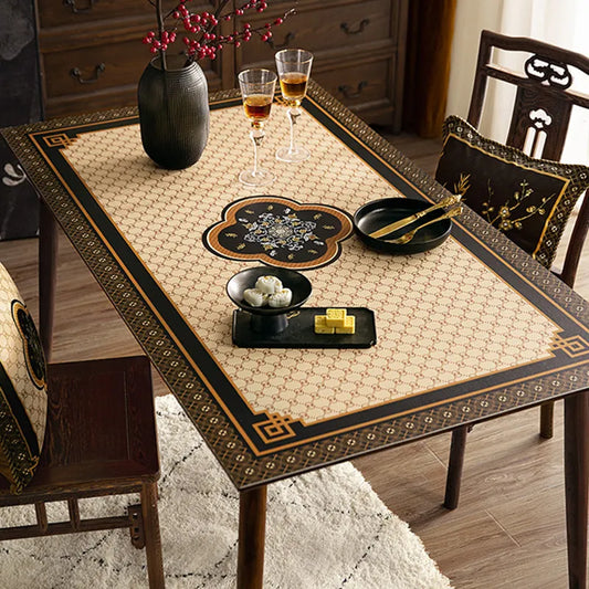 Chinoiserie Black & Gold Ruyi Bamboo Table Mat | Tang Dynasty Luxury PVC Leather Placemat