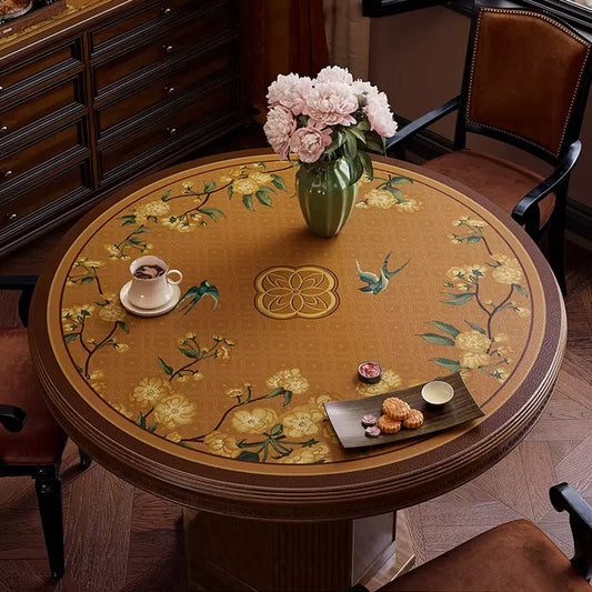 Chinoiserie Luxury Coffee Brown Floral & Swallow Round Table Mat
