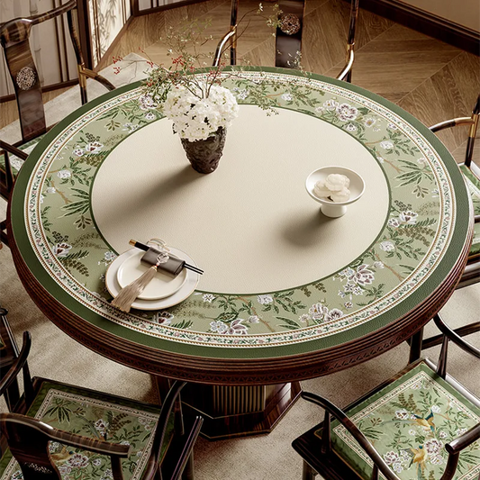 Chinoiserie Luxury Emerald Green Floral Round Table Mat