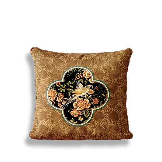 Chinoiserie Magpie & Blossom Square Throw Pillow for Sofa & Bed Decor