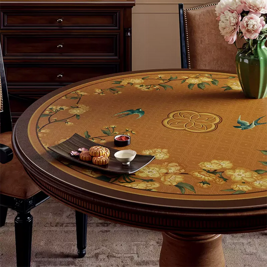 Chinoiserie Luxury Coffee Brown Floral & Swallow Round Table Mat