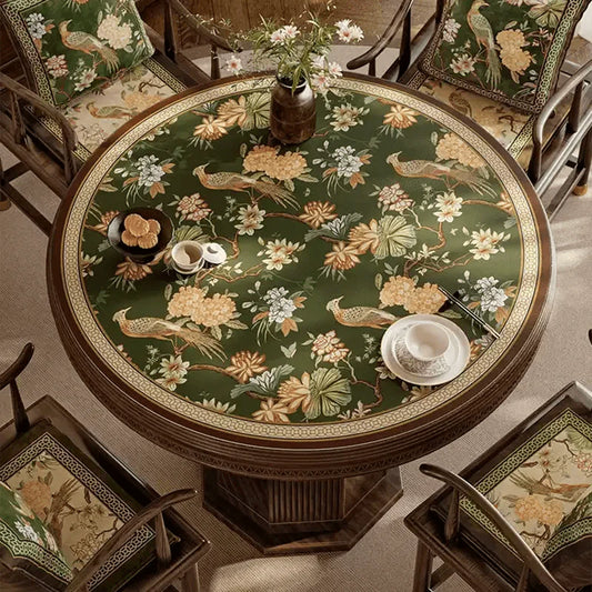 Chinoiserie Vintage Floral & Bird Round Table Mat | Waterproof PVC Leather Placemat