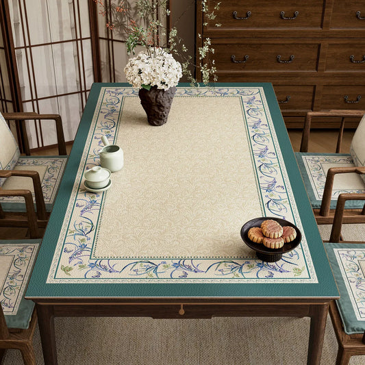 Summer Blue Chinoiserie Leather Table Mat – Waterproof & Heat-Resistant Placemat