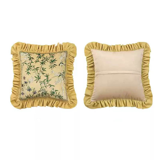 Chinoiserie Vintage Yellow Throw Pillow Autumn Bamboo Blossom