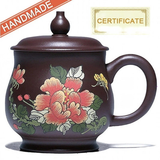 Handmade Yixing Purple Clay Peony Tea Cup