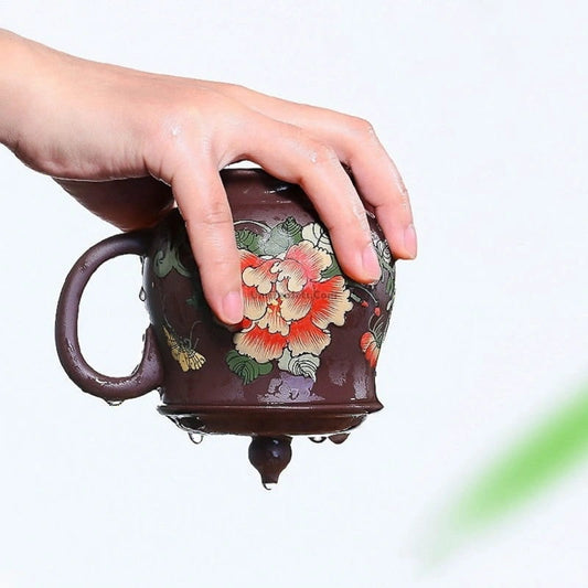 Handmade Yixing Purple Clay Peony Tea Cup