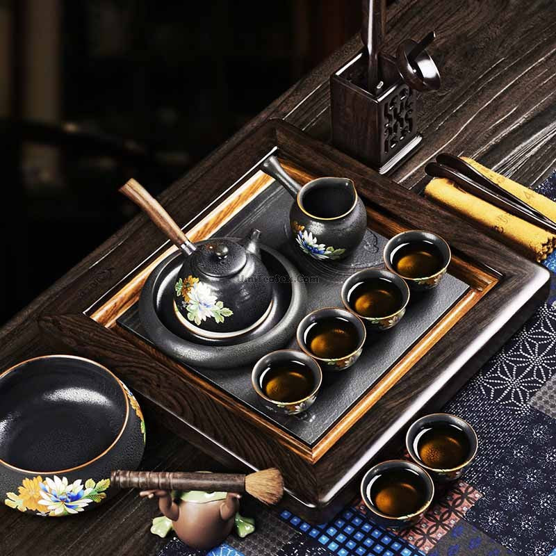 鉄風茶器セットと黒檀茶托 – Jiangnan Sourcing
