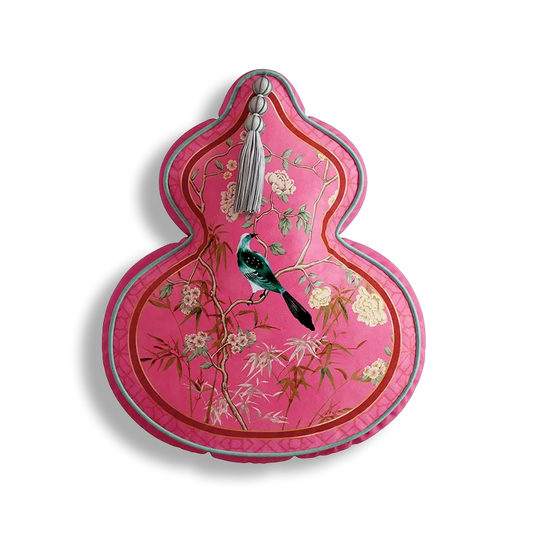 Chinoiserie Window Lattice Bird & Blossom Decorative Pillow for Sofa & Bed Decor