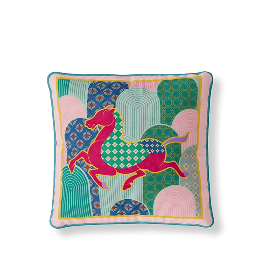 Luxury Chinoiserie Fortune Horse Throw Pillow for Living Room