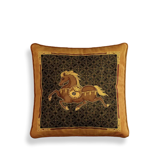 Luxury Chinoiserie Galloping Fortune Horse Throw Pillow