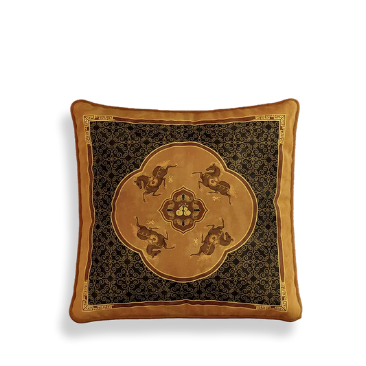 Luxury Chinoiserie Galloping Fortune Horse Throw Pillow