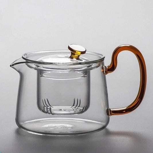 Glass Teapot With Cognac Handle