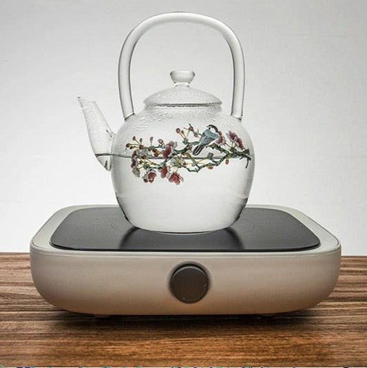 Magpie And Peach Blossom Glass Teapot