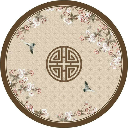 Chinoiserie Spring Blossom Round Table Mat | Bud Yellow PU Leather, Magnolia & Tuan Shou