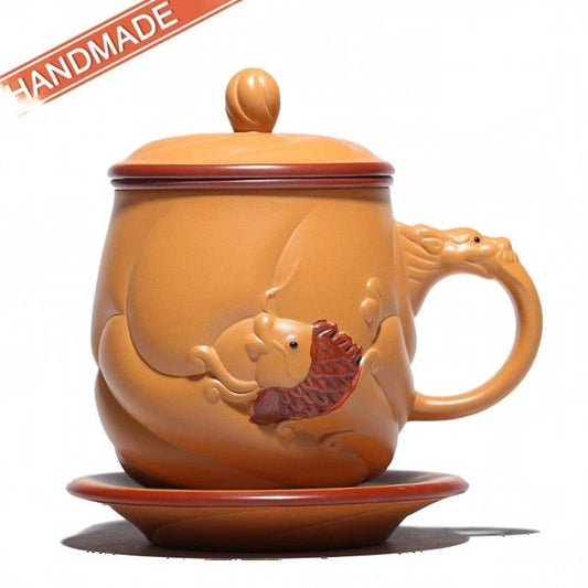 Yixing Yellow Clay Fish & Dragon Tea Cup