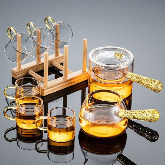 Glass Tea Set With Golden Handle